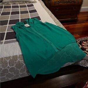 H&M Teal High Low Sleeves Sheer Blouse